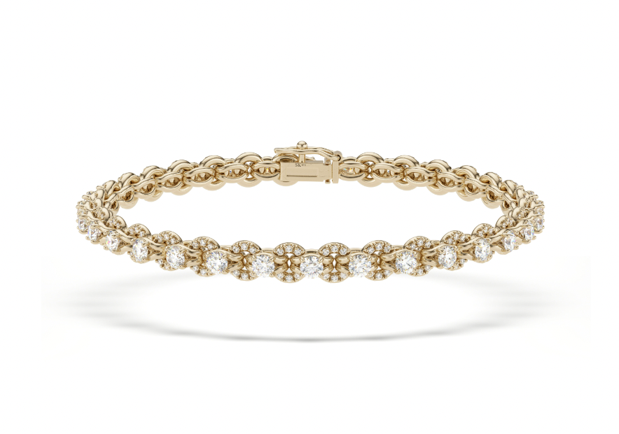 Custom Lumia Bracelet, yellow gold and white diamonds, 6.5"